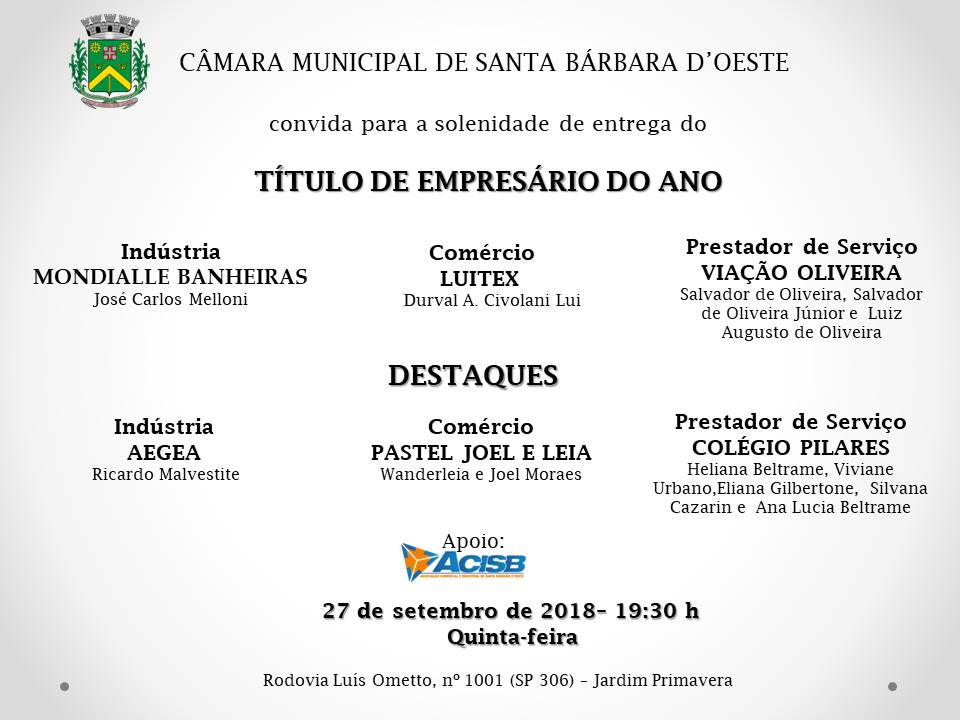 Convite empresário do ano 2018